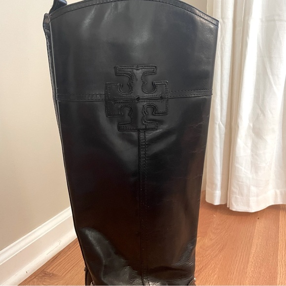 Tory Burch Blaire Tall Riding Boot Black Leather Size 8 - Picture 2 of 11